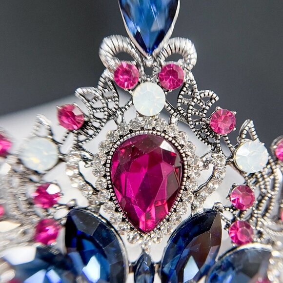 Purple Crown, Royal Queen Crown, Princess Birthday Crown, Blue Crystal Crown - Picture 6 of 9
